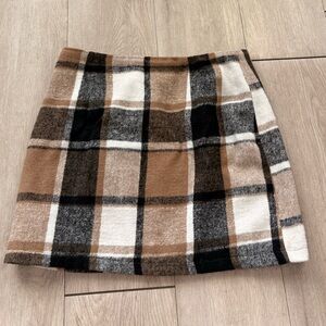 Plaid A-Line Skirt in Black, White, and Brown
